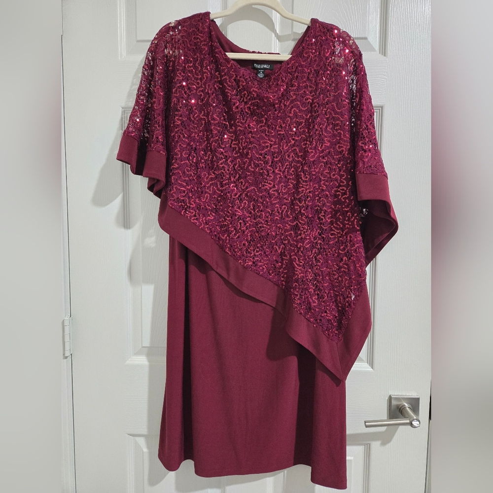 Roz & Ali Asymmetrical Burgundy Sequin Dress